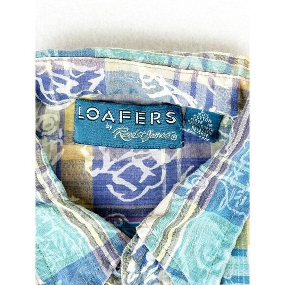 Vintage 90s Loafers Shirt Large Plaid Floral Button Front Beach Surf Skate - Picture 4 of 8